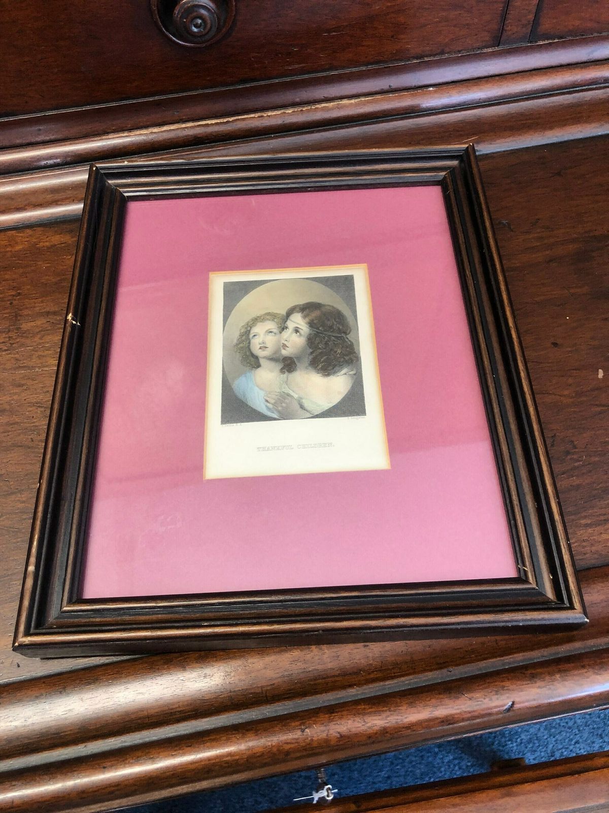 Thankful Children T Uwins Sangster Hand Coloured Antique Engraving Sisters In Dark Pink Mount T1 photo vintage