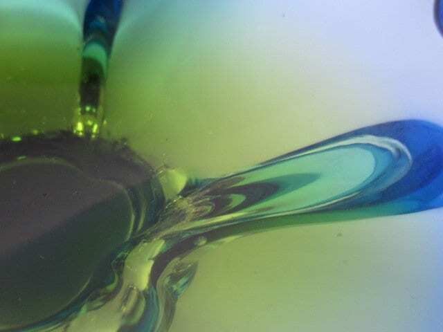 photo furniture Vintage Chribska Sommerso Art Glass Bowl Blue And Acid Green 70s