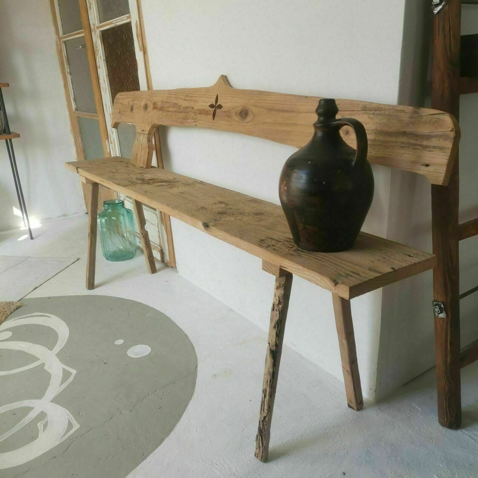 Vintage Bench Handcrafted Vintage Rustic Wooden Bench Seat Side Table Reclaimed photo vinterior
