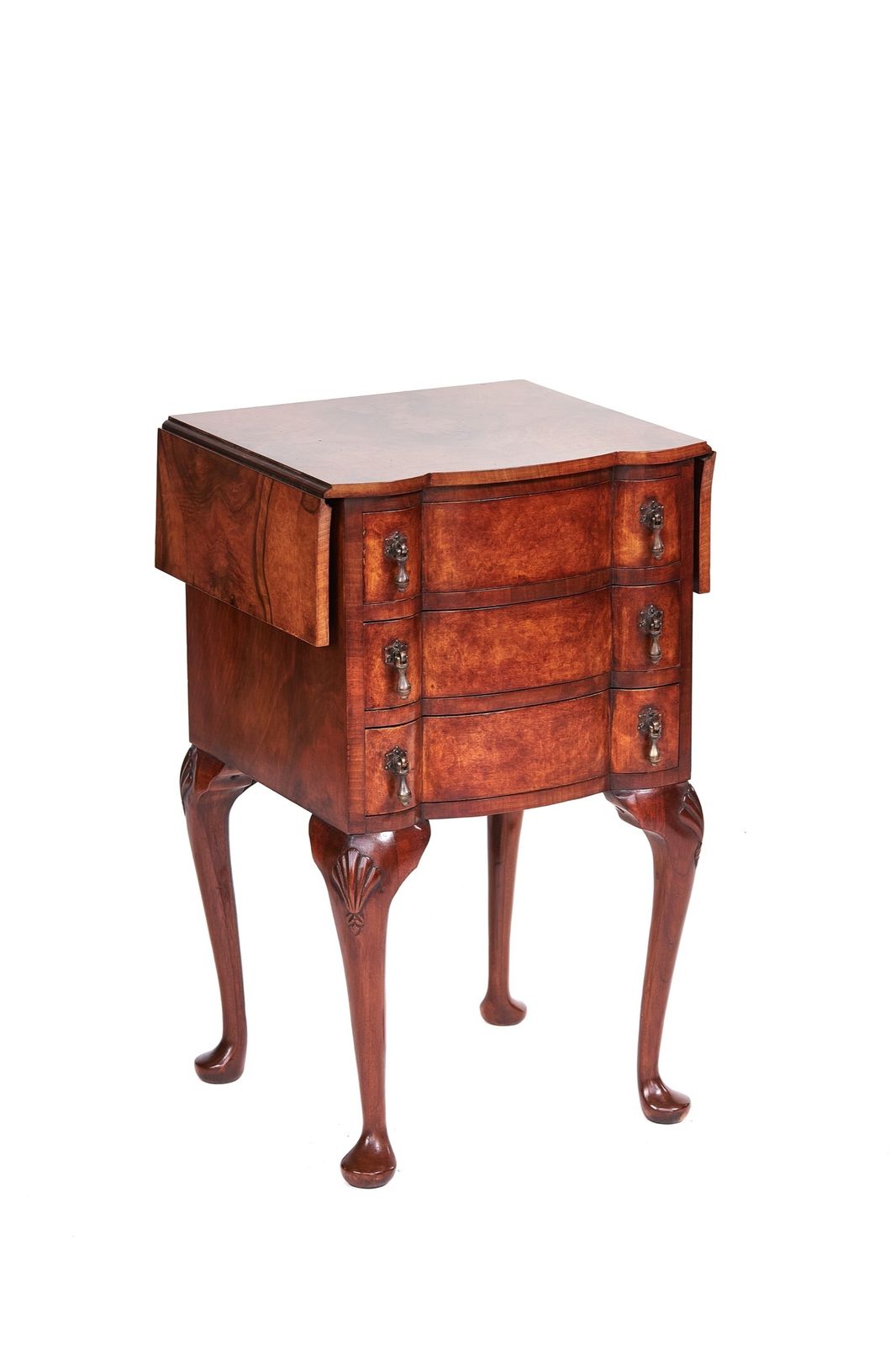 Burr Walnut Georgian Style 3 Drawer Drop Leaf Chest Circa 1930s
