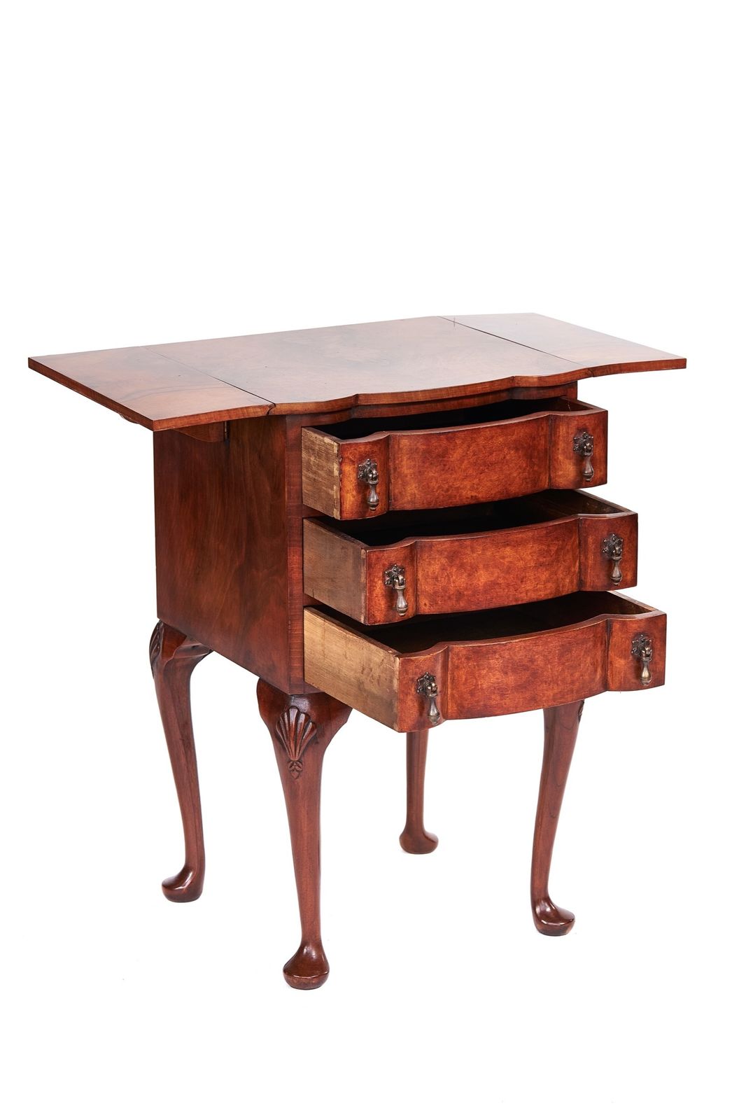 Burr Walnut Georgian Style 3 Drawer Drop Leaf Chest Circa 1930s photo vinterior