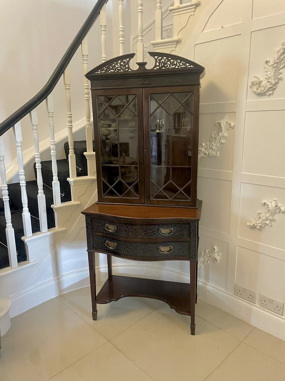 Antique 19th Century Quality Carved Mahogany Display Cabinet