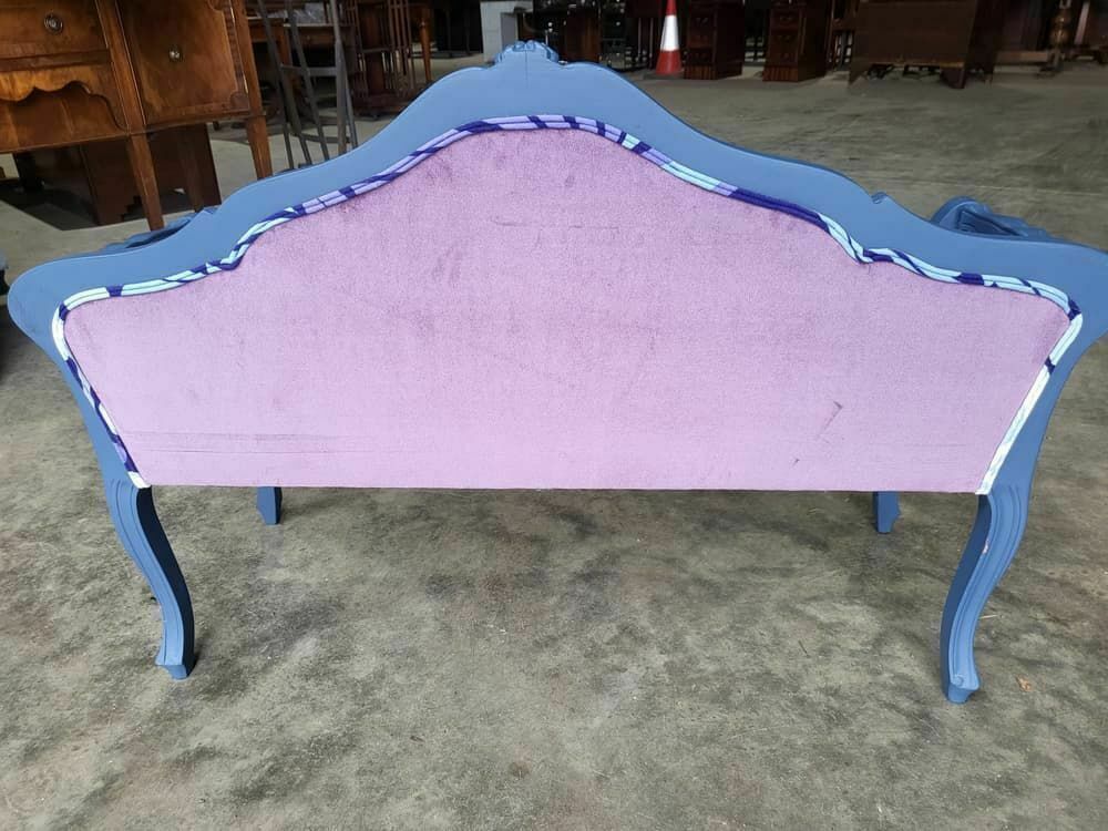 Small French Bed End Hall Bathroom Sofa Painted Blue Cabriole Legs Sprung photo 240.0