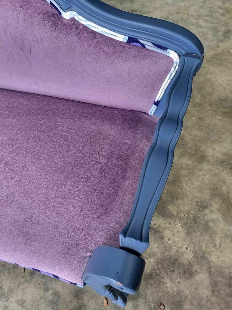 photo for sale Small French Bed End Hall Bathroom Sofa Painted Blue Cabriole Legs Sprung