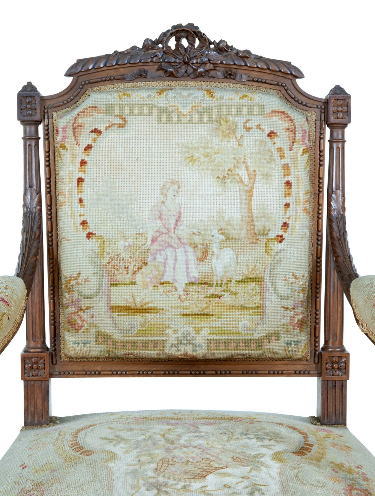 19th Century French Carved Walnut Tapestry Armchairs photo vinterior