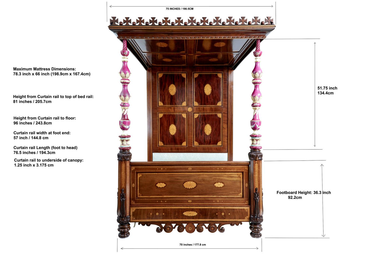 Rare 19th Century Mahogany And Porcelain 4 Poster Bed photo furniture