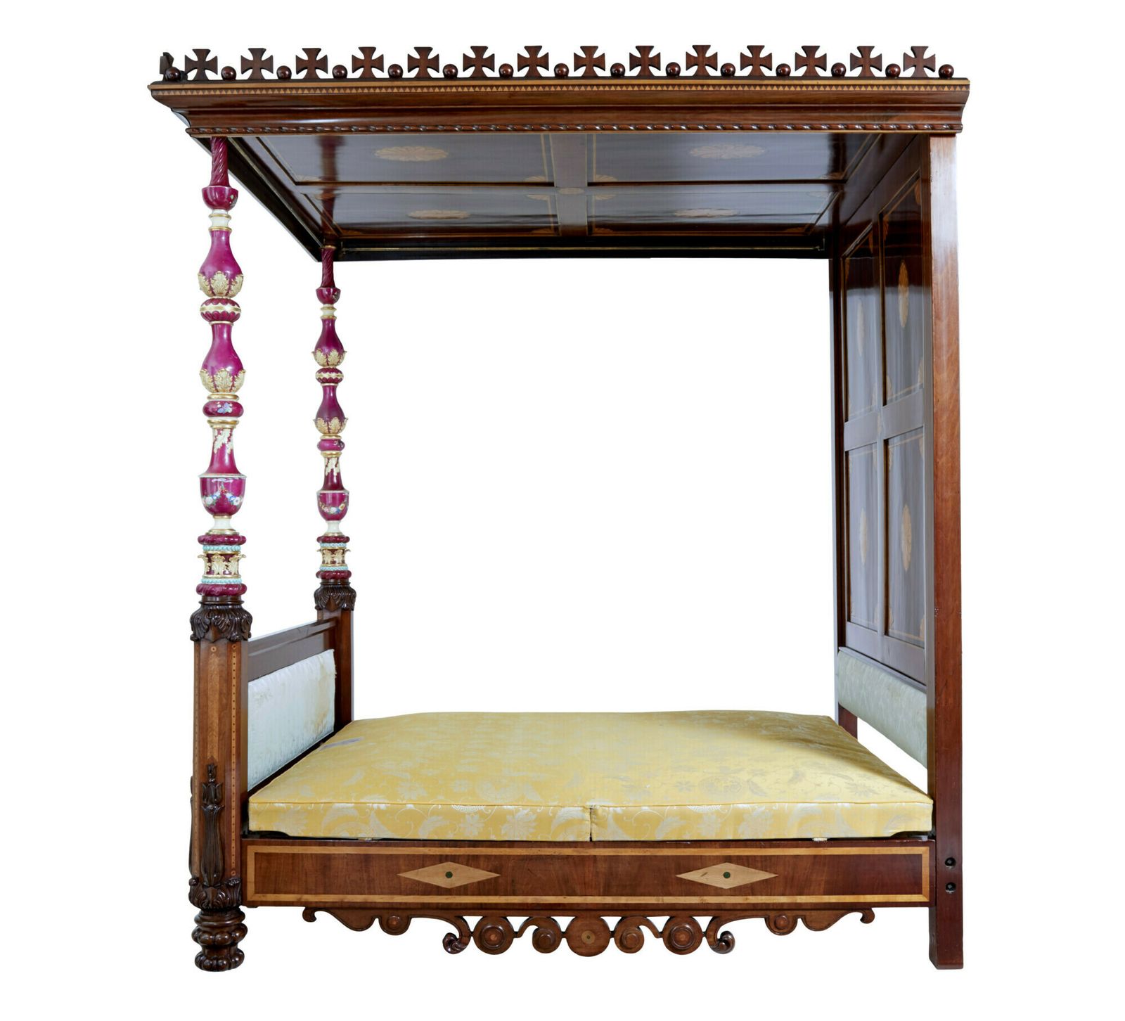 photo buy Rare 19th Century Mahogany And Porcelain 4 Poster Bed