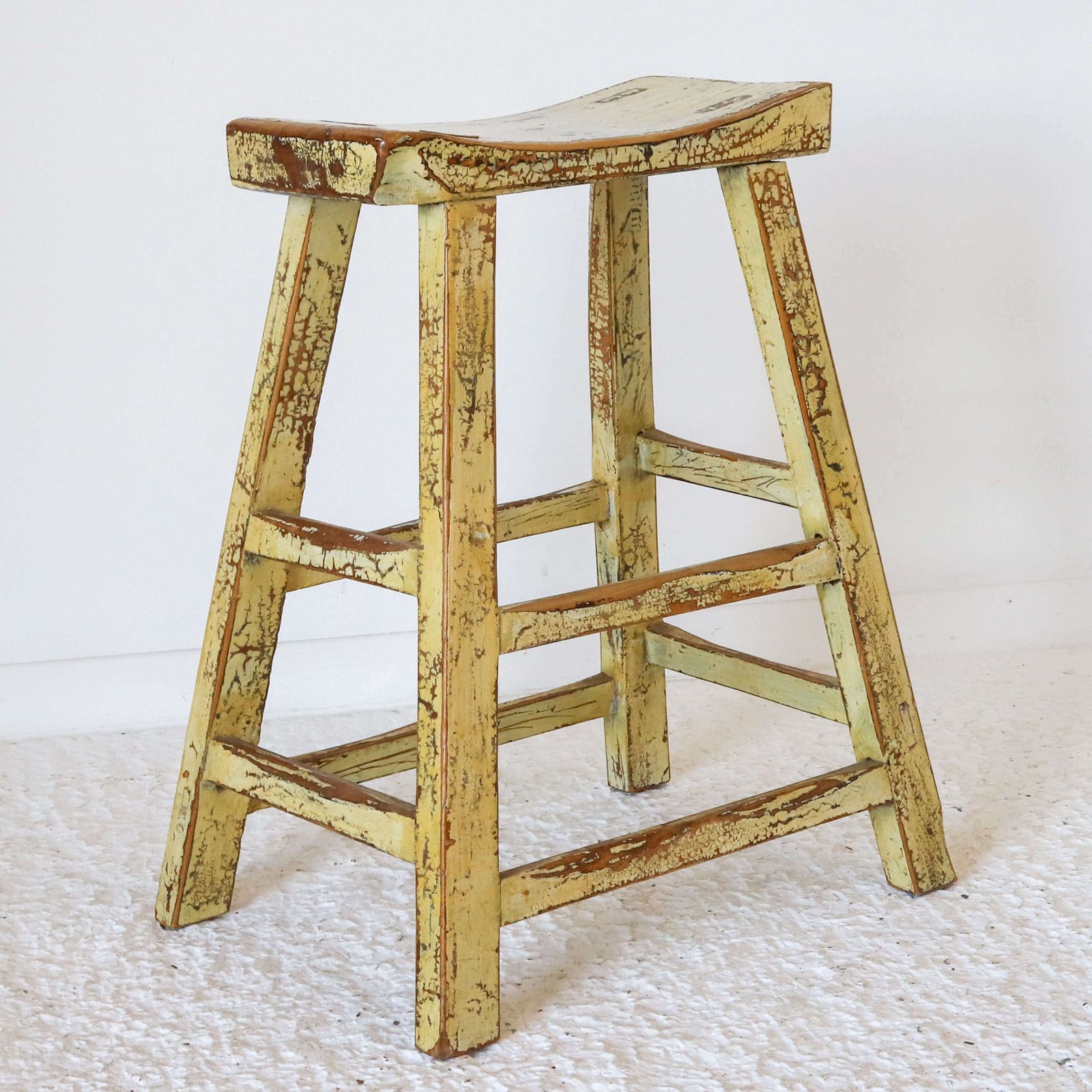 Chinese C1900 Original Finish Lacquered Elm Stool photo Furniture