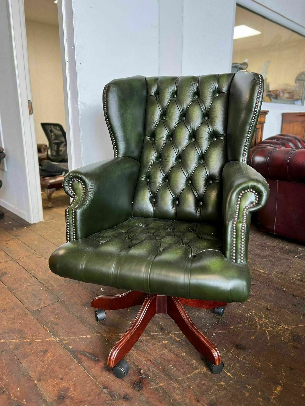 Antique Green Leather President's Chair