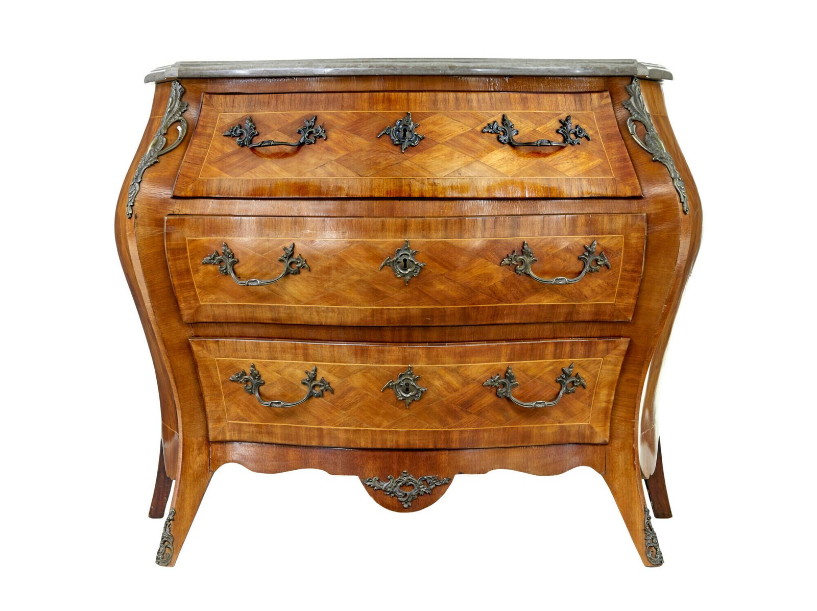 Mid Century French Walnut Marble Top Commode photo vintage