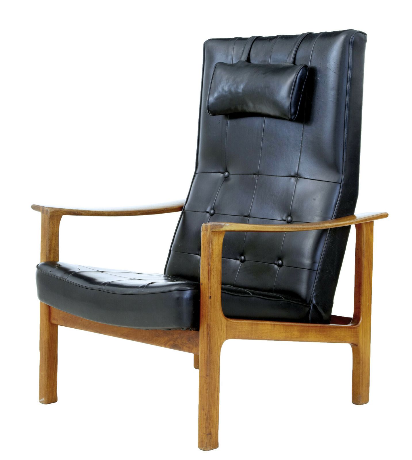 Mid 20th Century Scandinavian Modern Teak Reclining Leather Armchair