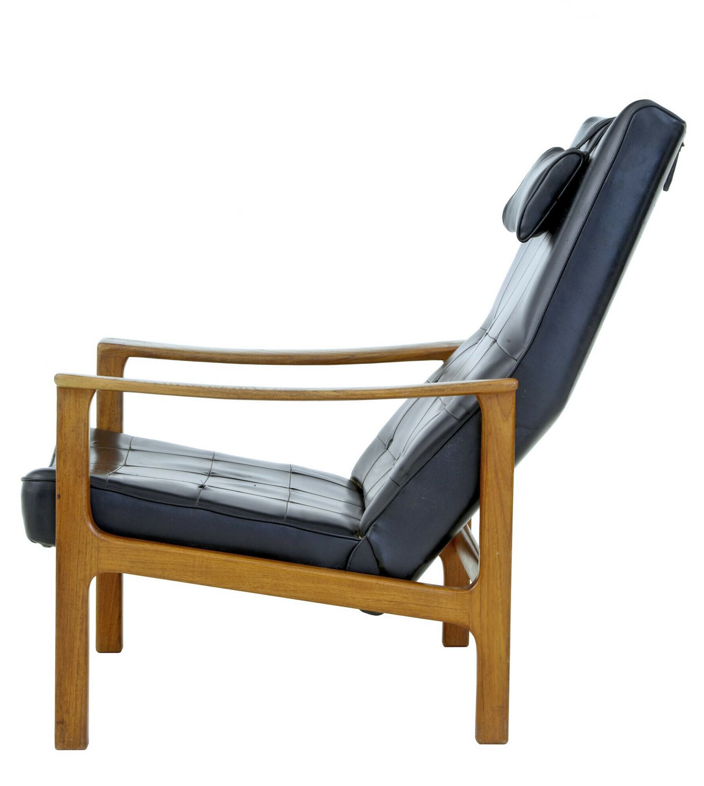 Mid 20th Century Scandinavian Modern Teak Reclining Leather Armchair photo 825.0