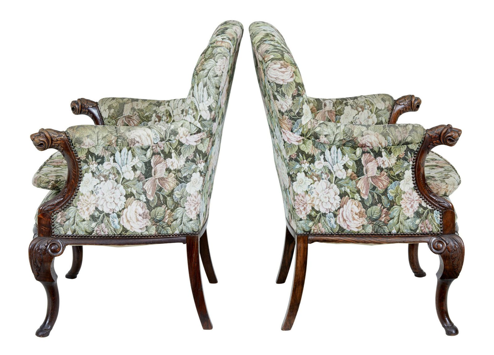 photo for sale Pair Of French 19th Century Carved Oak Armchairs