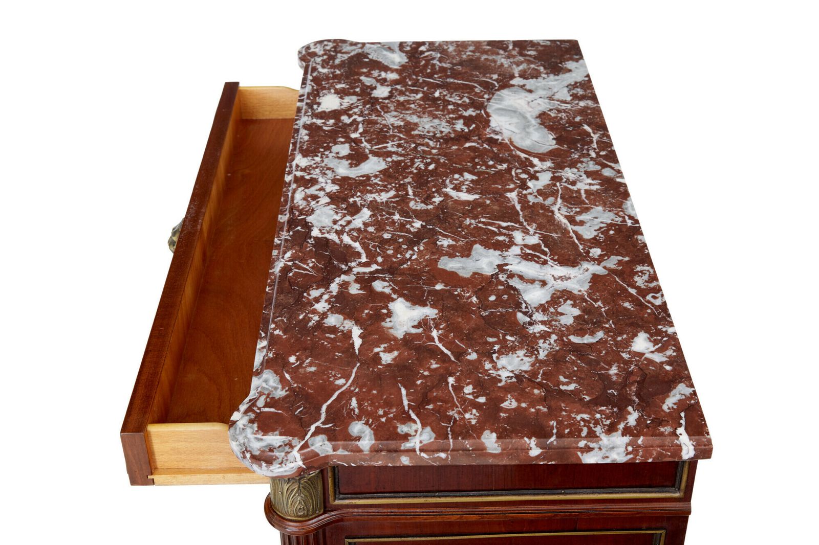 photo furniture Mid Century Ornate Mahogany Marble Top Chest Of Drawers