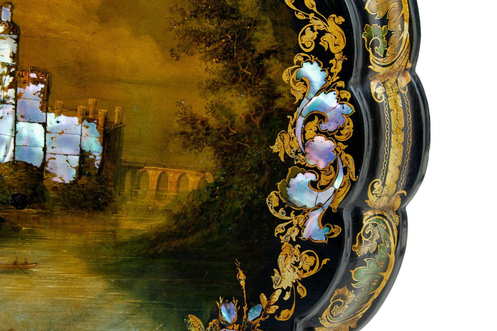19th Century Papier Mache And Painted Mother Of Pearl Inlaid Tilt Top Table photo 2145.0