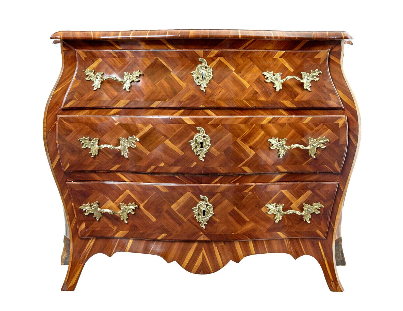 8025.0 Early 18th Century Rococo Inlaid Plum Bombe Chest Of Drawers photo
