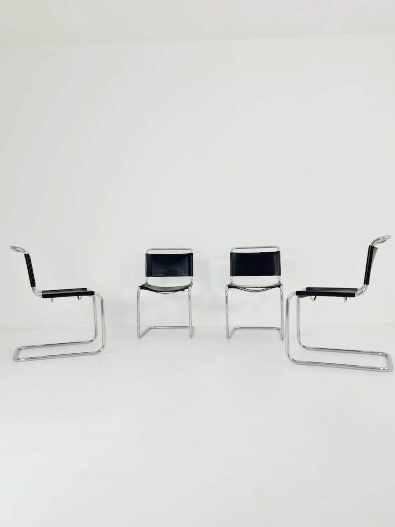 Set Of 4 Chairs Mid Century Vintage S33 Cognac Chairs By Mart Stam & Marcel Breuer From 1980s photo for sale