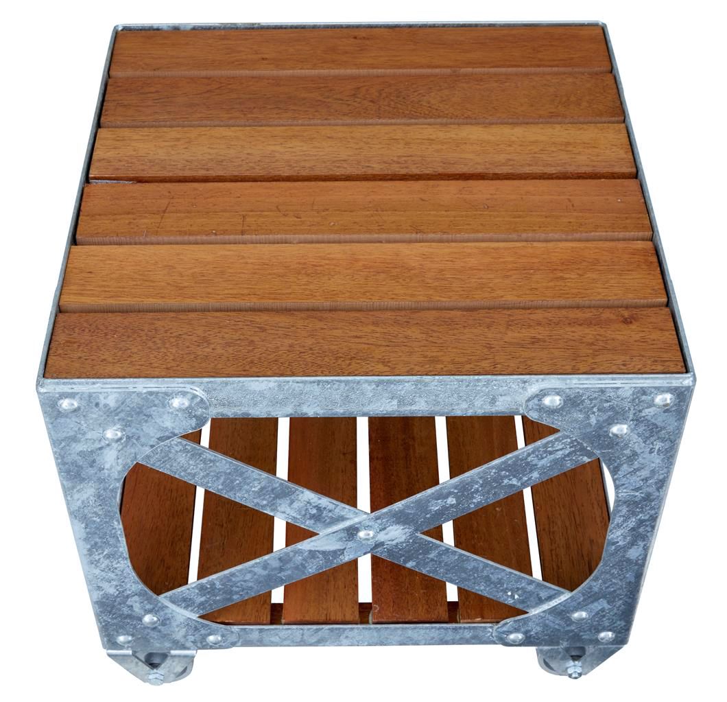 Pair Of Galvanised Steel And Teak Industrial Side Tables photo for sale