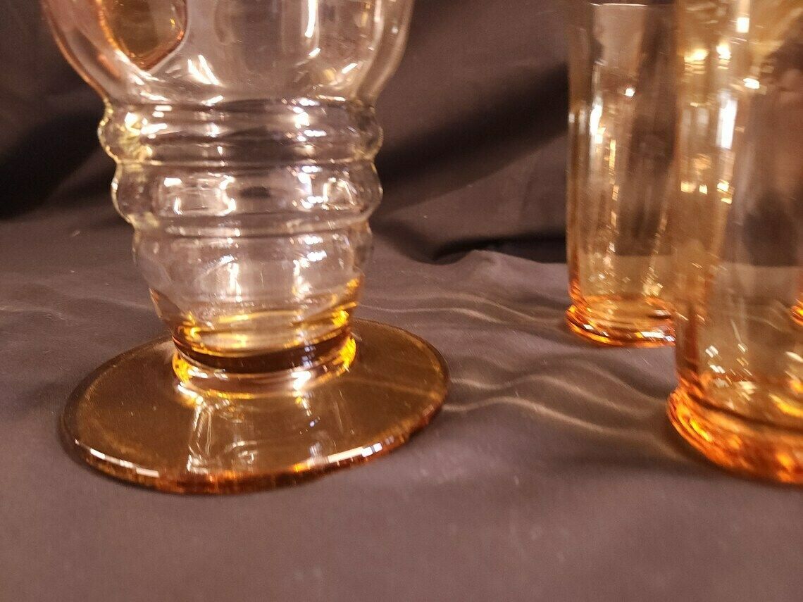 Art Deco, Possibly Whitefriars Glass, Lemonade Jug And 4 Tumblers photo vinterior