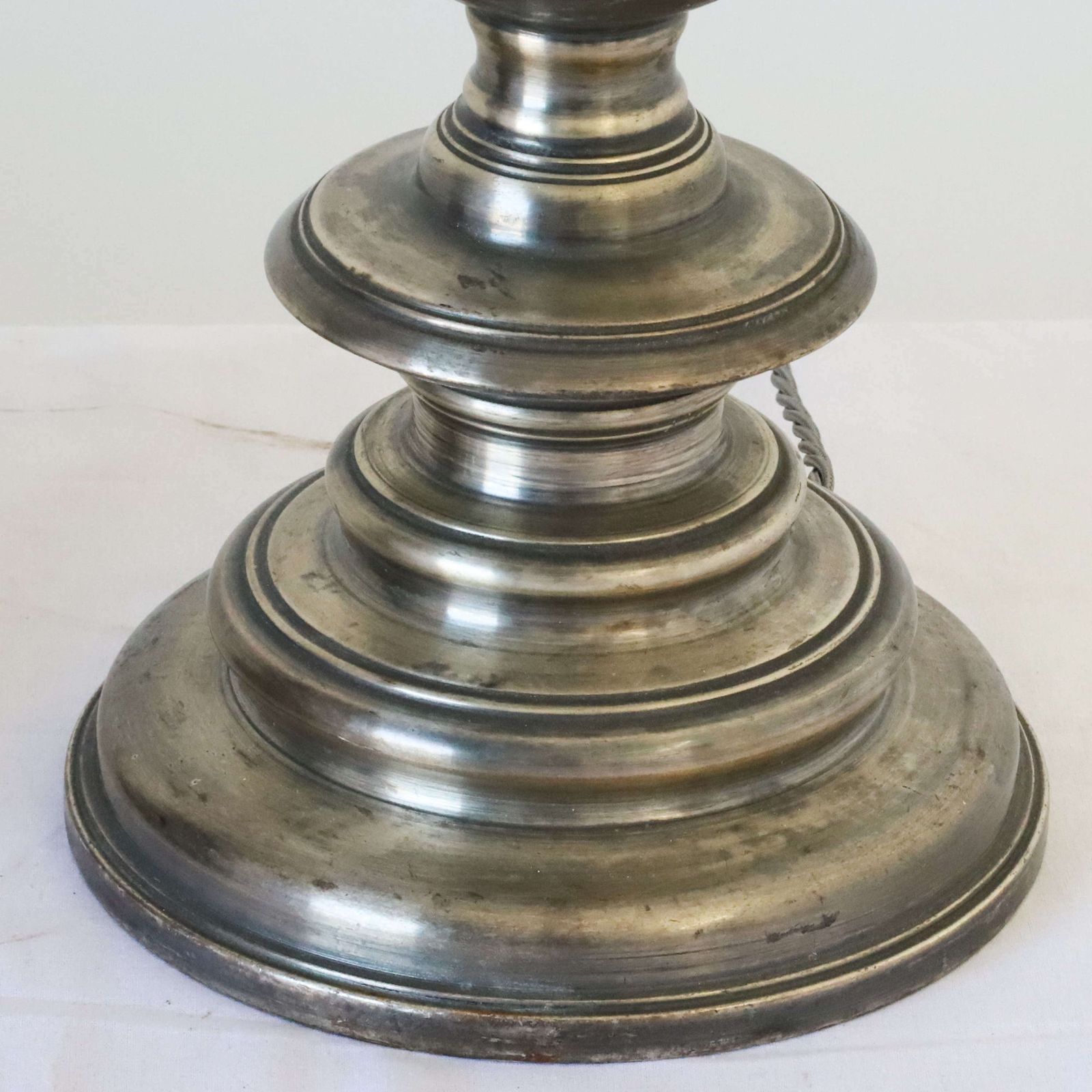 Pair Of Silvered Brass Candlesticks Later Converted To Lamps photo 909.99
