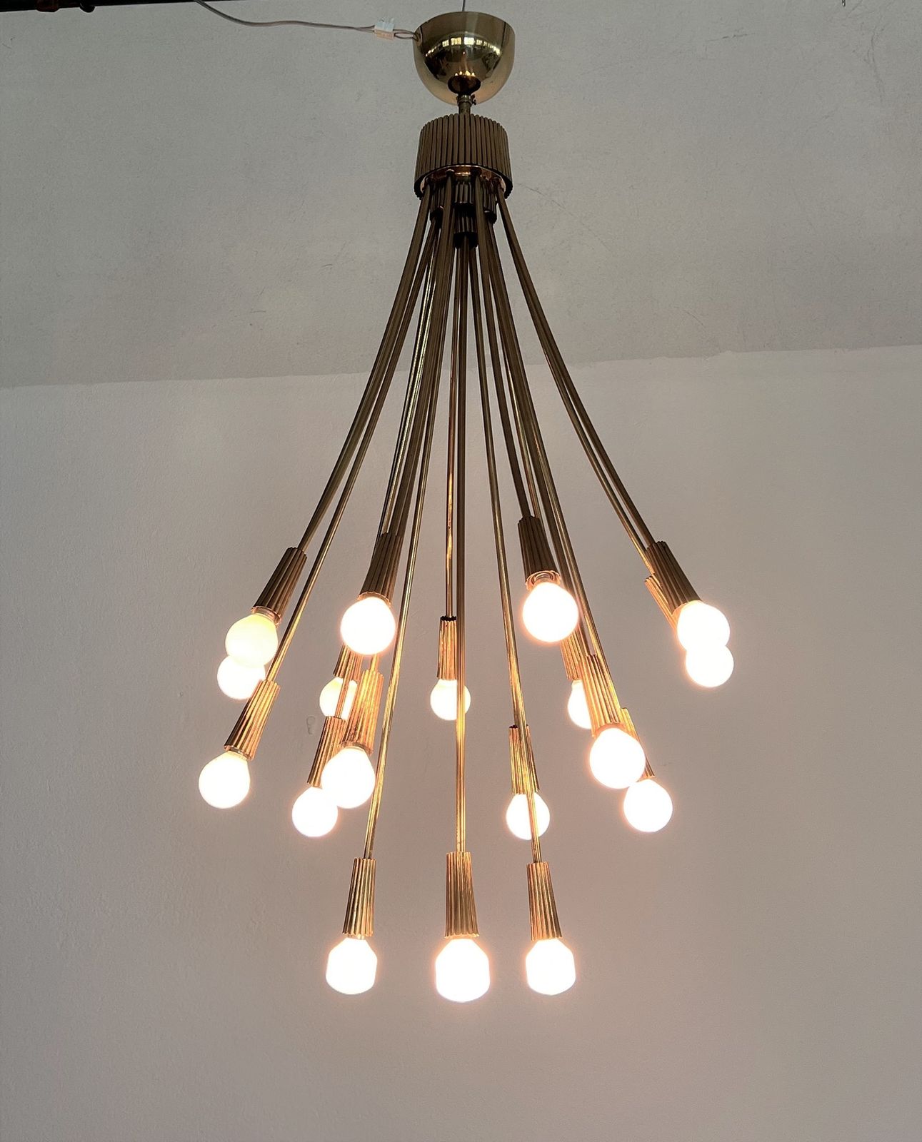 Italian Chandelier In Brass With 18 Lights, 1970s photo for sale