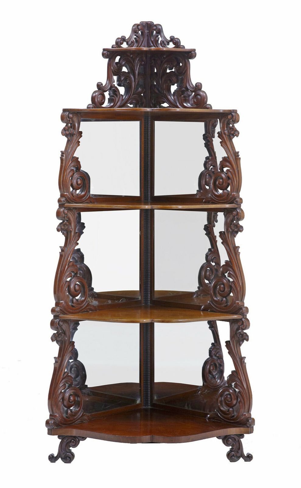 19th Century Carved Mahogany Victorian Mirrored Whatnot