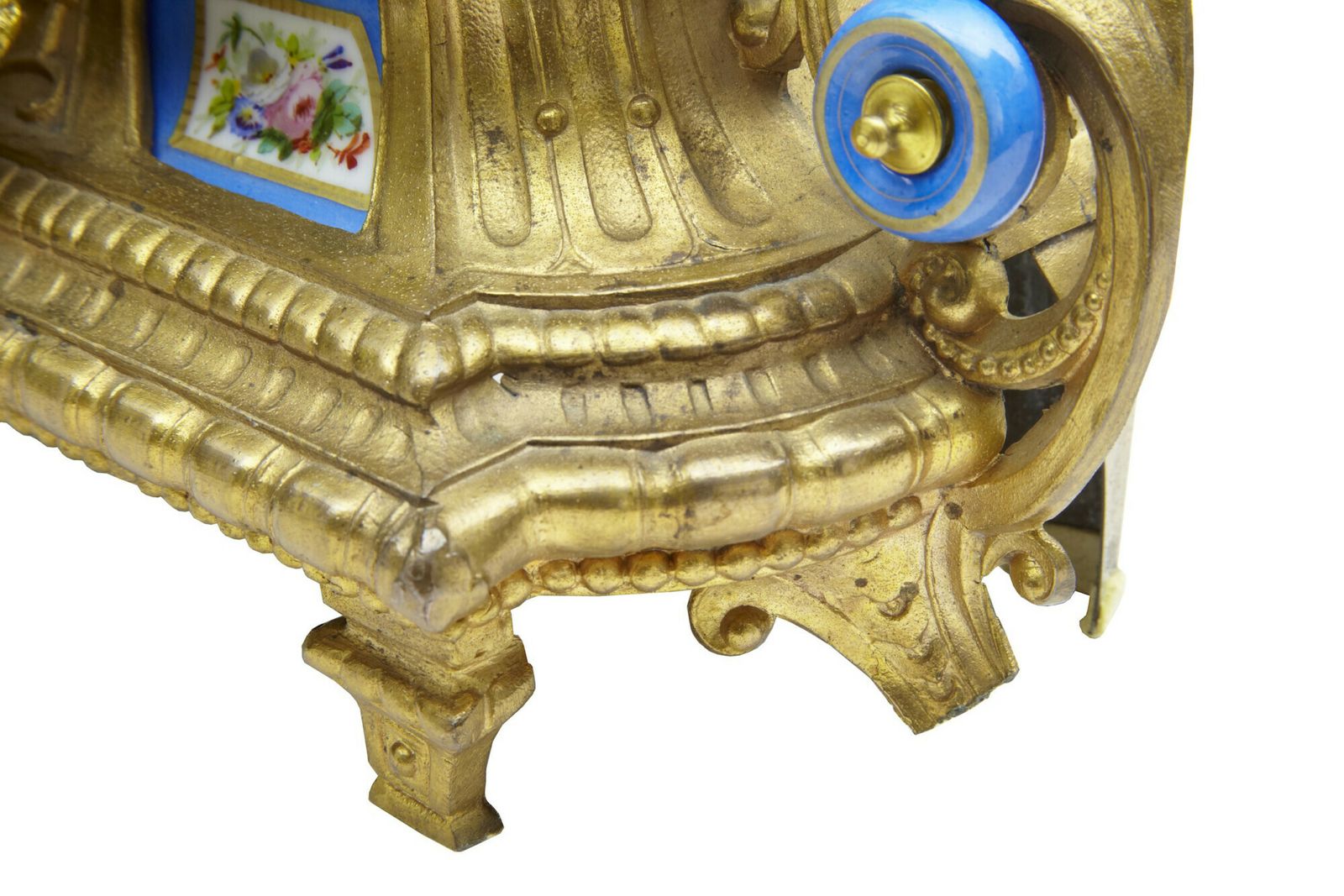19th Century French Gilt Mantle Clock With Sevres Plaques photo for sale