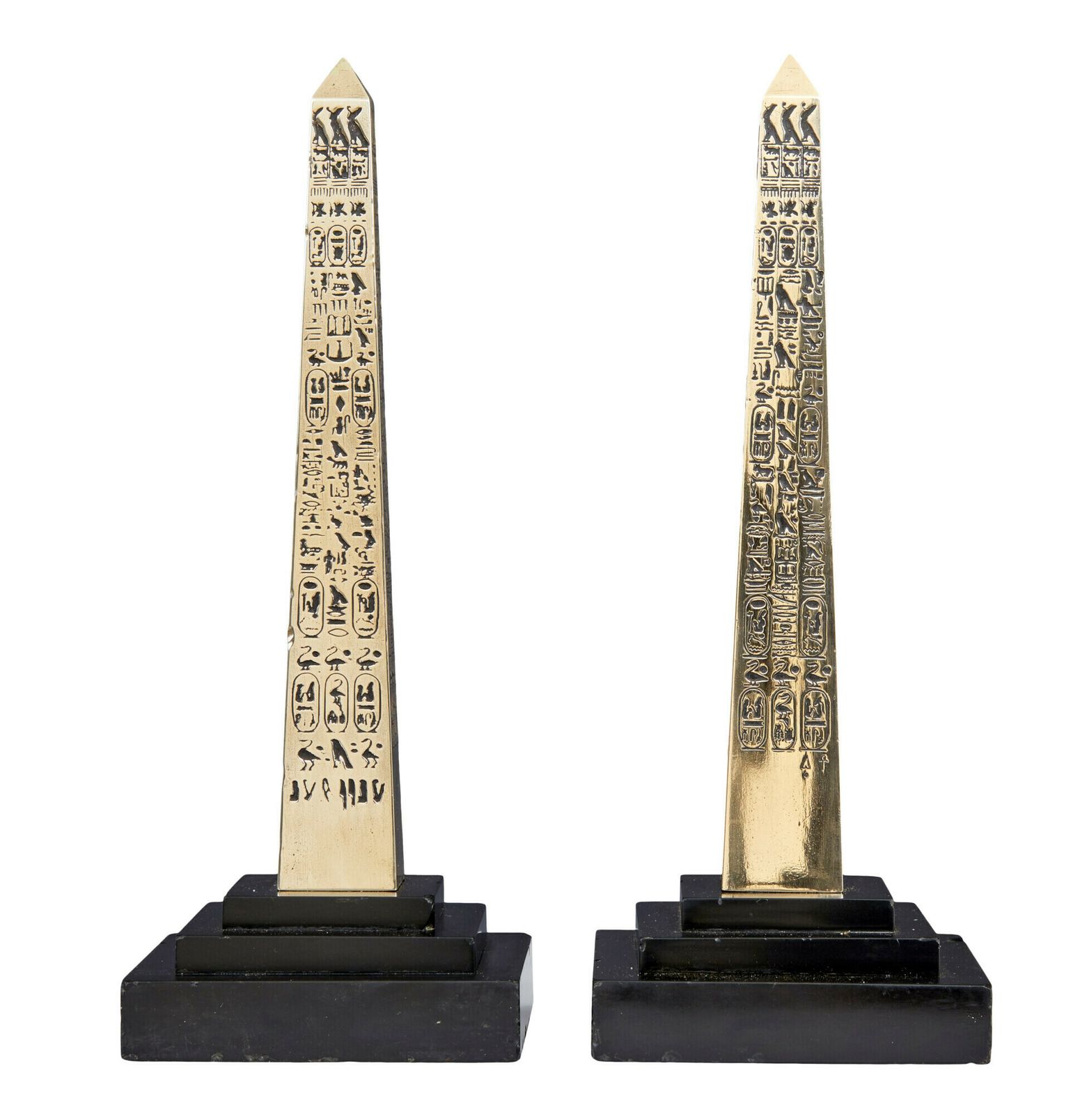 Pair Of Egyptian Revival Desktop Brass Obelisks photo for sale