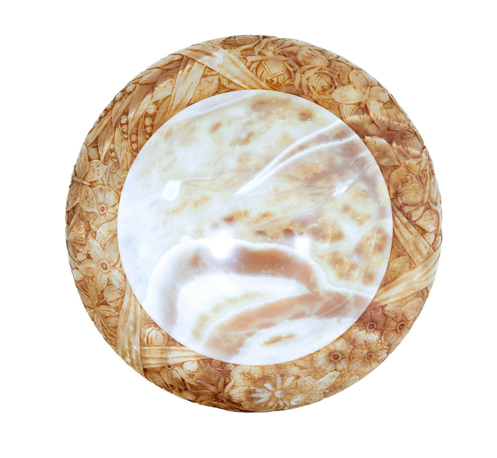 Swedish Shaped Art Deco Carved Alabaster Ceiling Light photo 1645.0