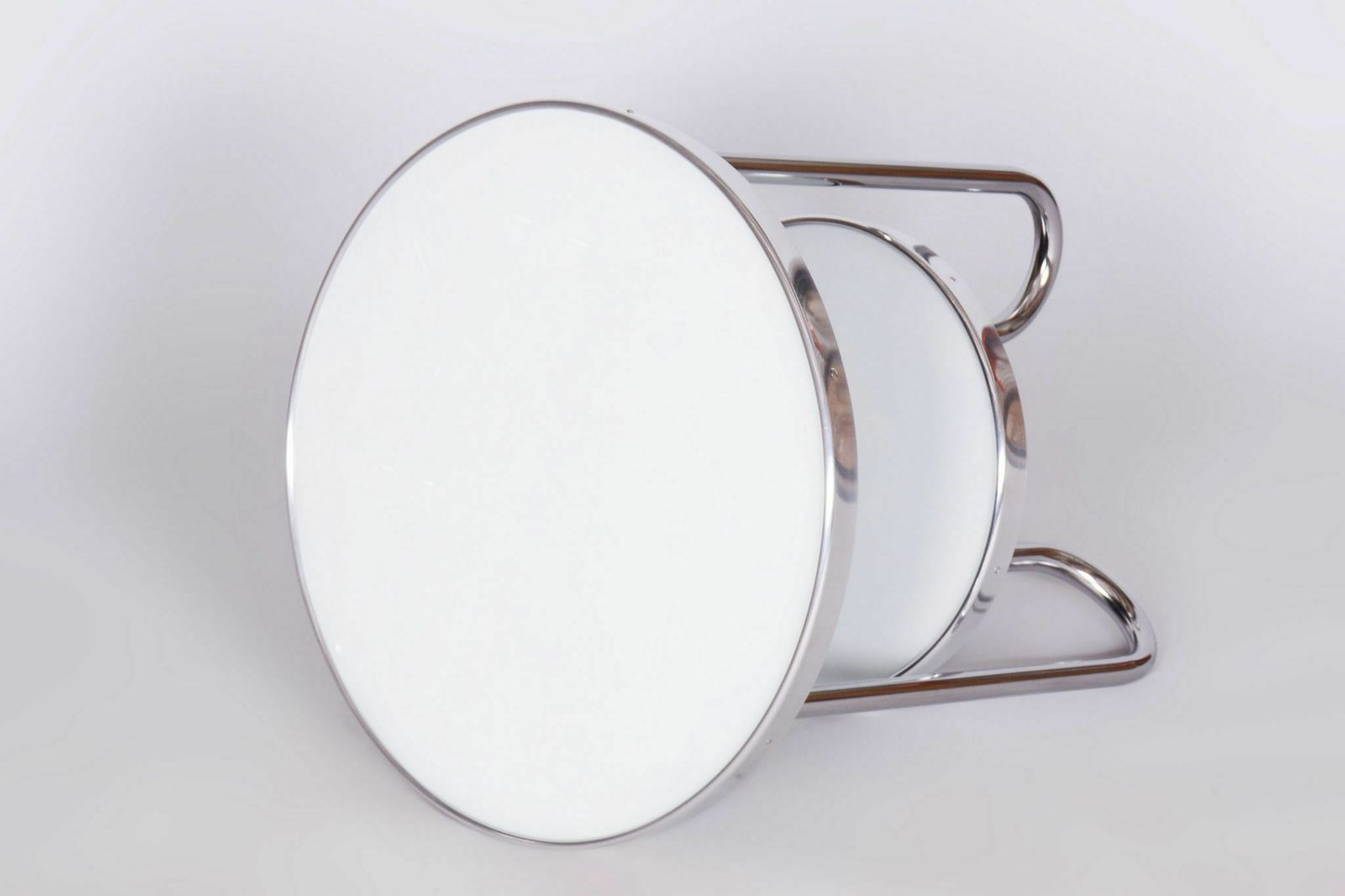 Restored Bauhaus Small White Table, Kovona, Chrome Plated Steel, Spruce Wood,  Glass, Czechia, 1930s photo vintage