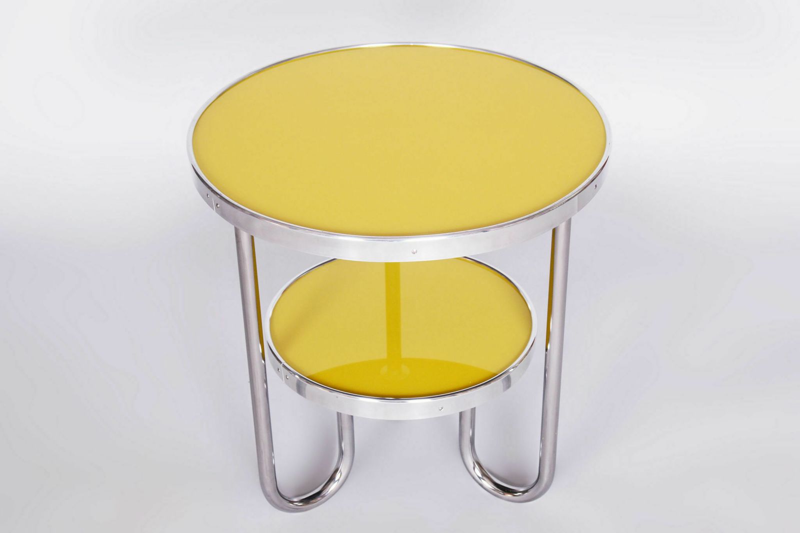 Restored Bauhaus Small Yellow Table, Kovona, Chrome, Czechia, 1930s photo buy
