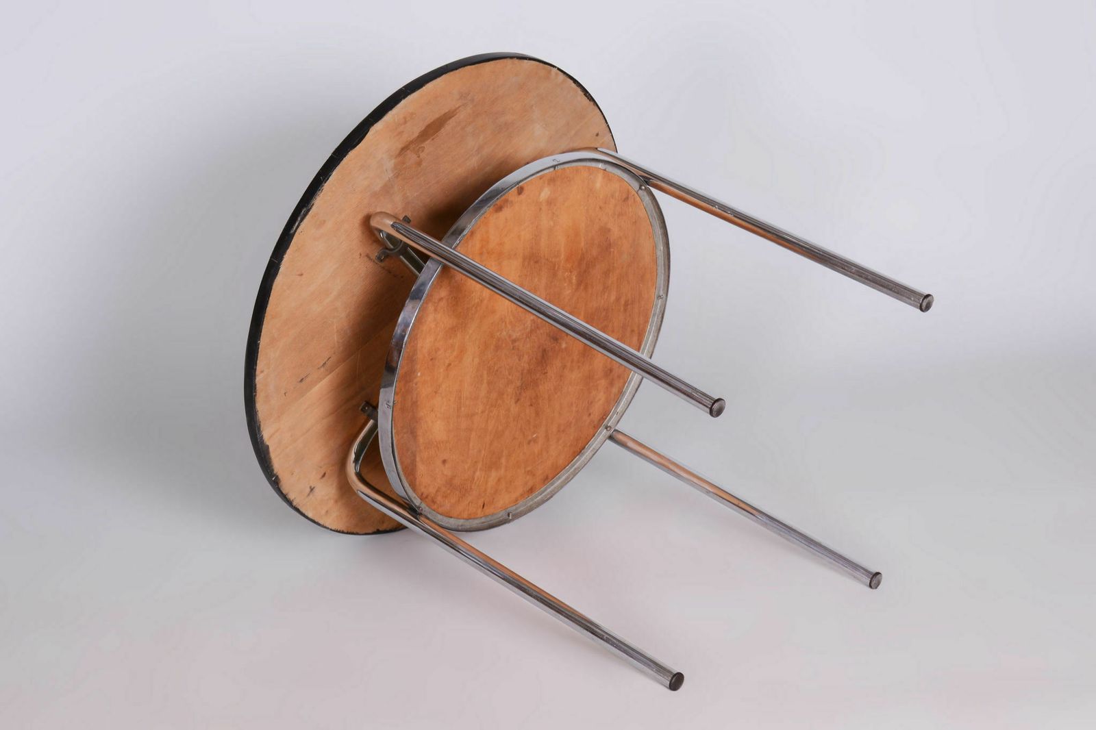 Restored Bauhaus Small Round Table, Chrome, Revived Polish, Czechia, 1930s photo 850.0
