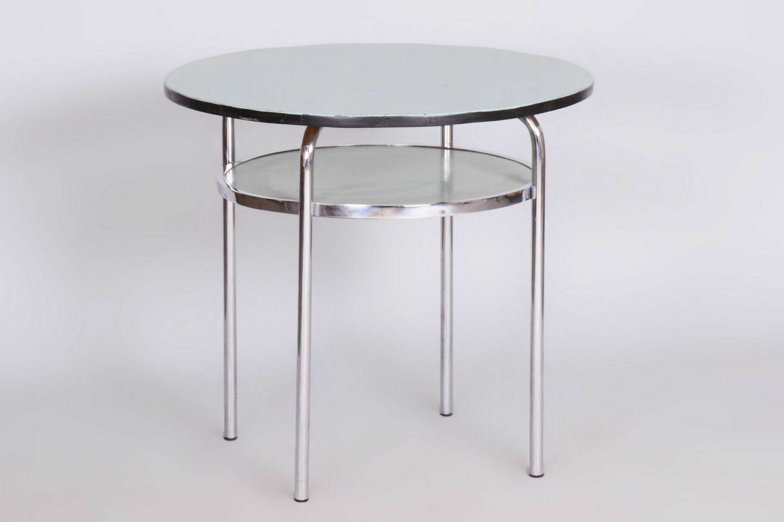Restored Bauhaus Small Round Table, Chrome, Revived Polish, Czechia, 1930s