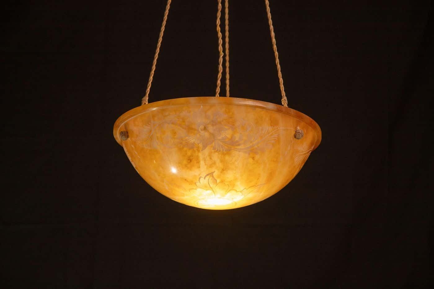 Antique Art Decò Liberty Alabaster Chandelier With Decorations, 1940s photo 1740.0