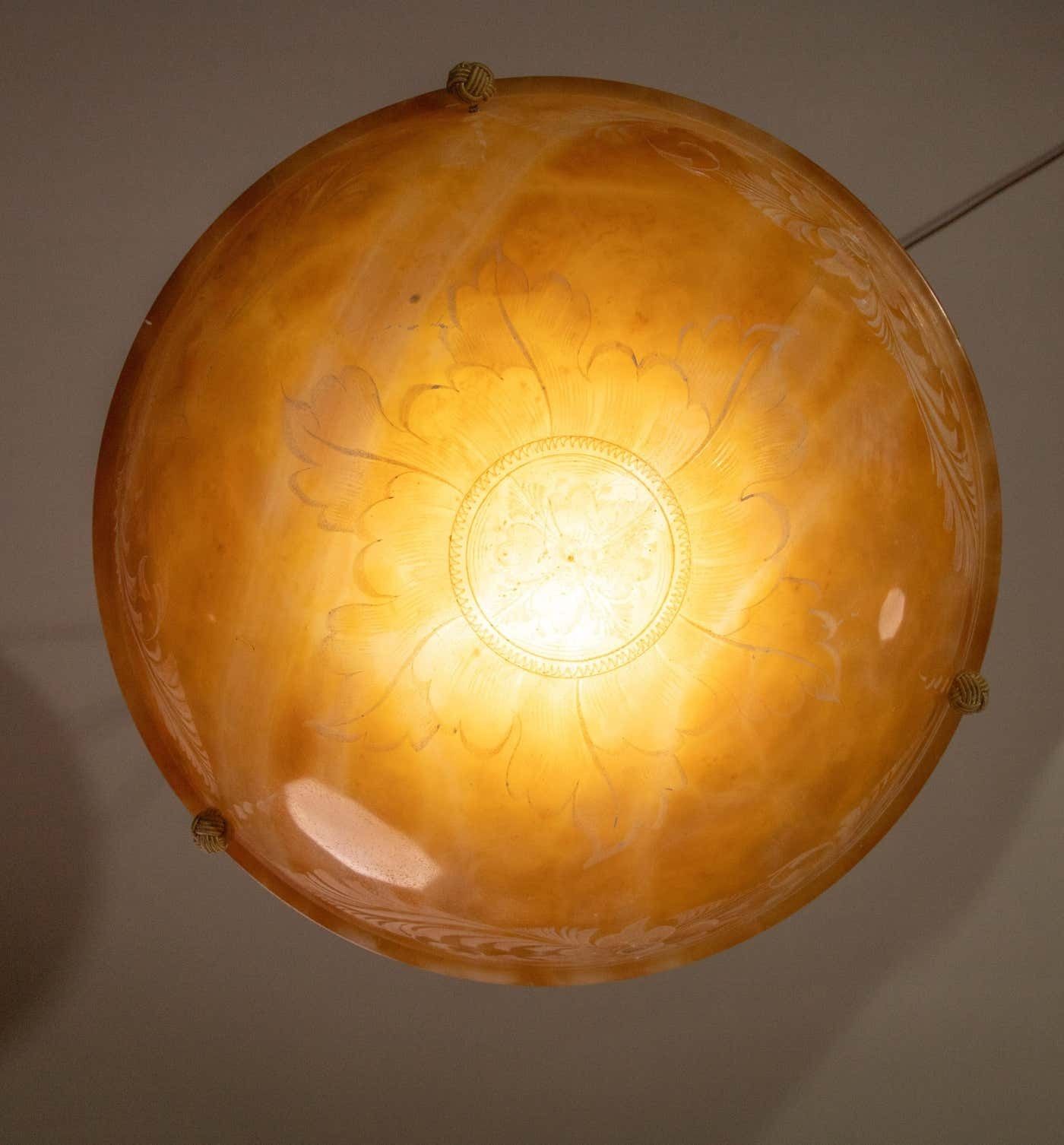 photo furniture Antique Art Decò Liberty Alabaster Chandelier With Decorations, 1940s