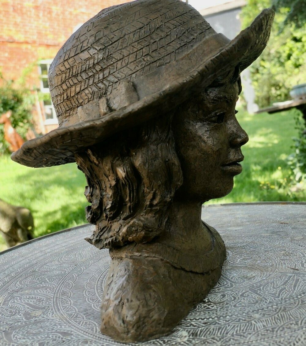 Artist’s Model Bust Of A Young Girl In A Panama Hat, Not Signed photo for sale