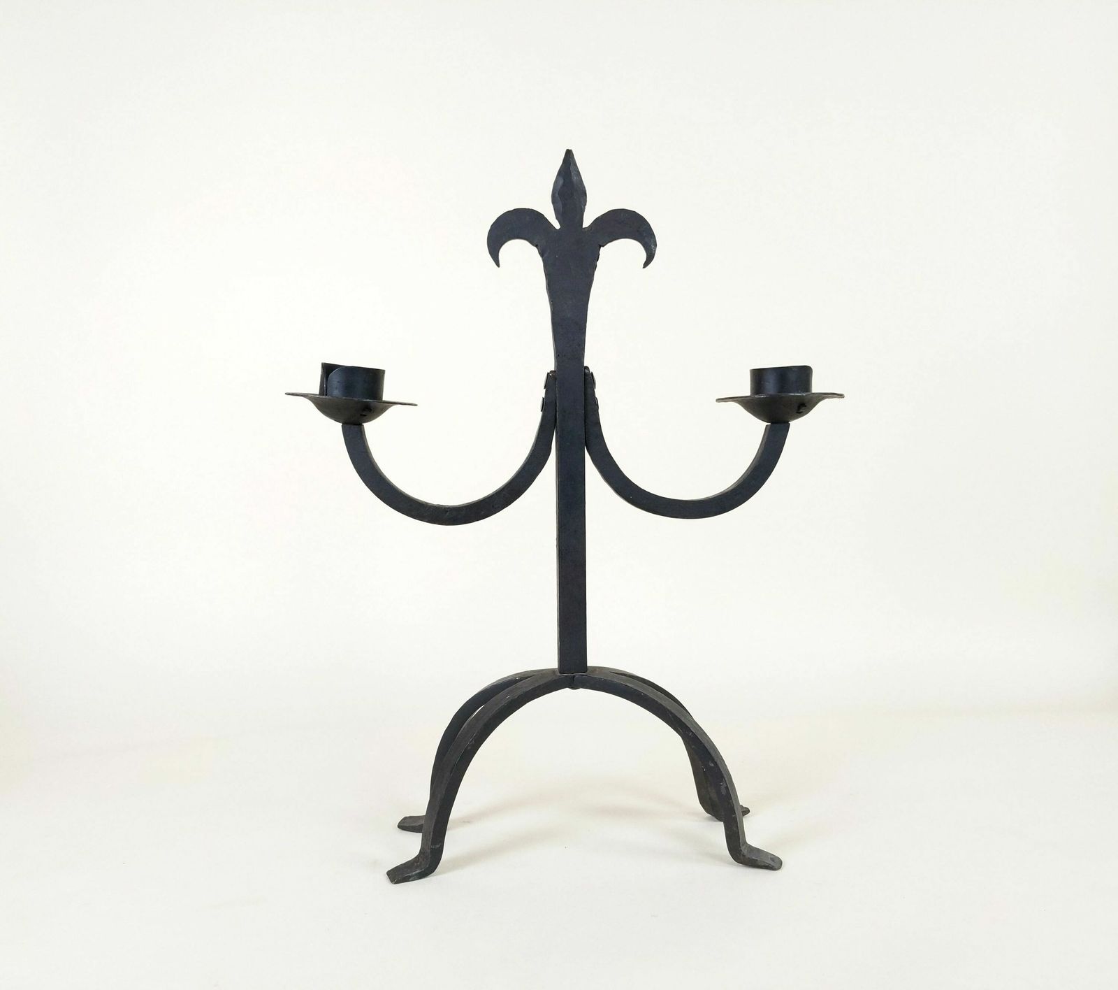 Large French Wrought Iron Hand Forged Iron Candle Holder Chandelier, Large Rustic Fleur De Lys Candlestick From France photo buy