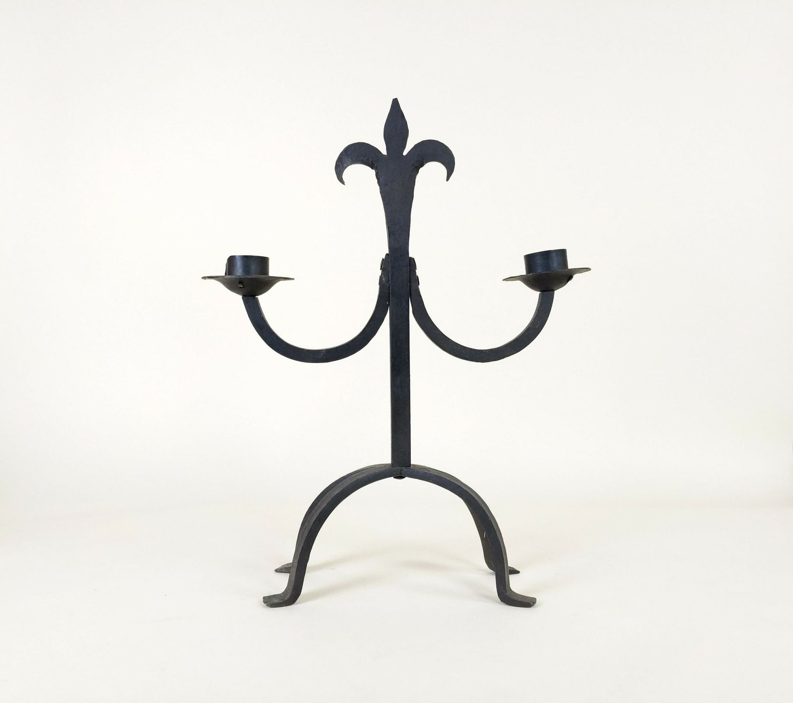 photo for sale Large French Wrought Iron Hand Forged Iron Candle Holder Chandelier, Large Rustic Fleur De Lys Candlestick From France