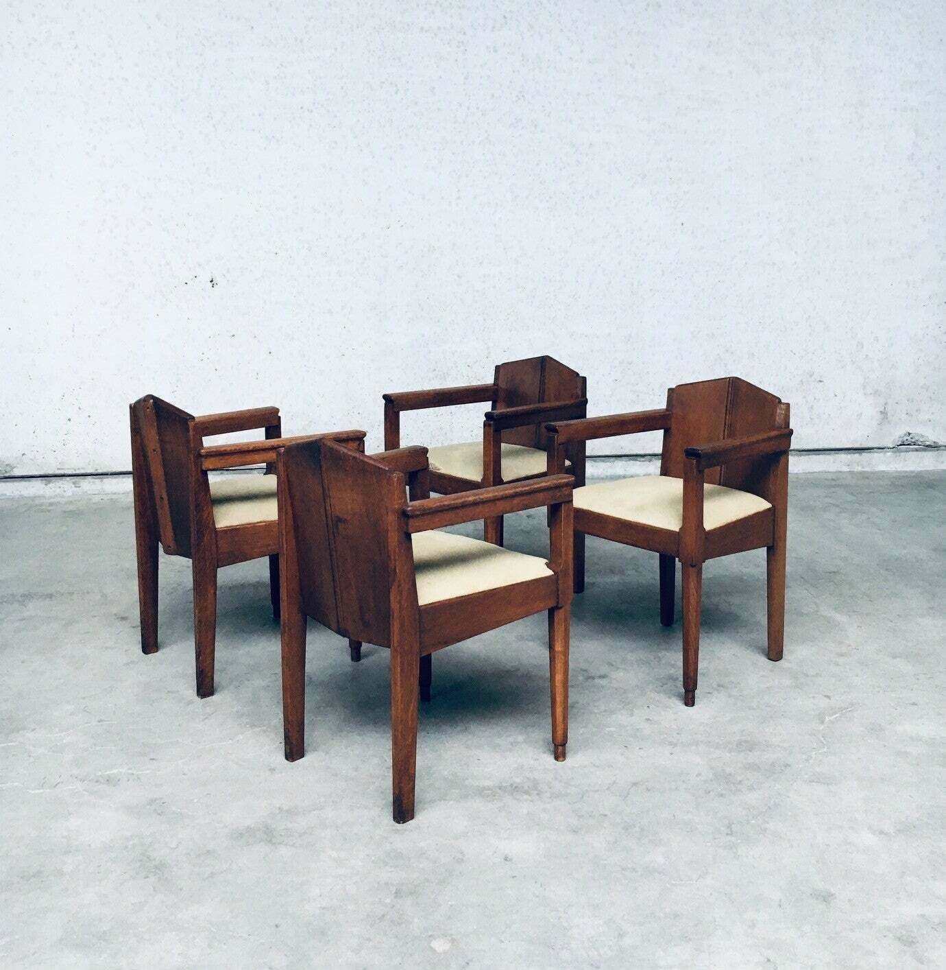 photo for sale 1910's Dutch Modernism Design Amsterdam School Dining Chair Set