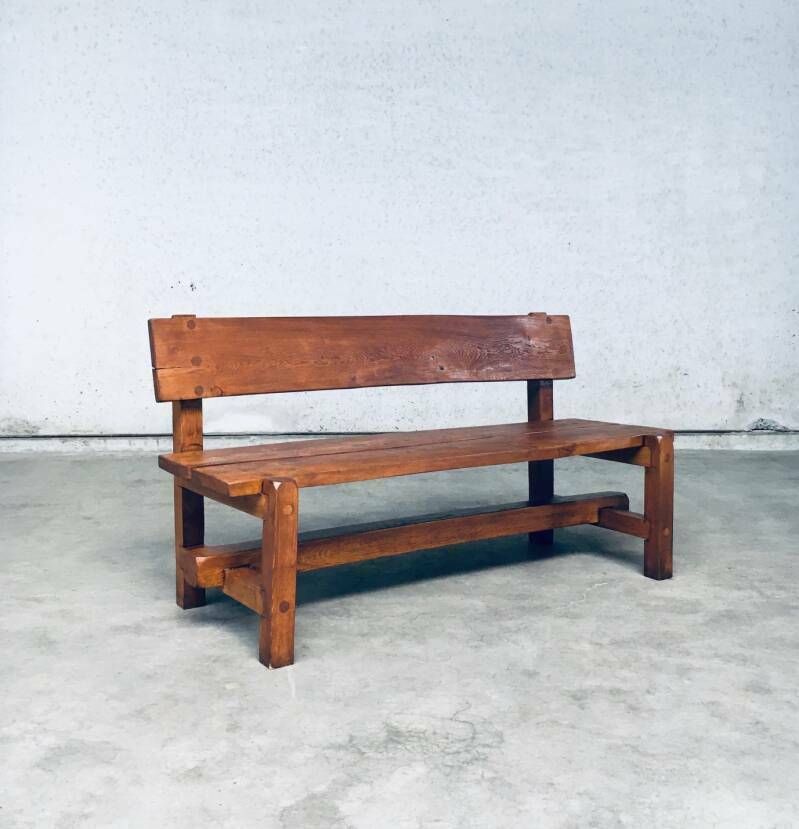 Brutalist Design Hand Crafted Solid Oak Bench, Belgium 1960's photo furniture