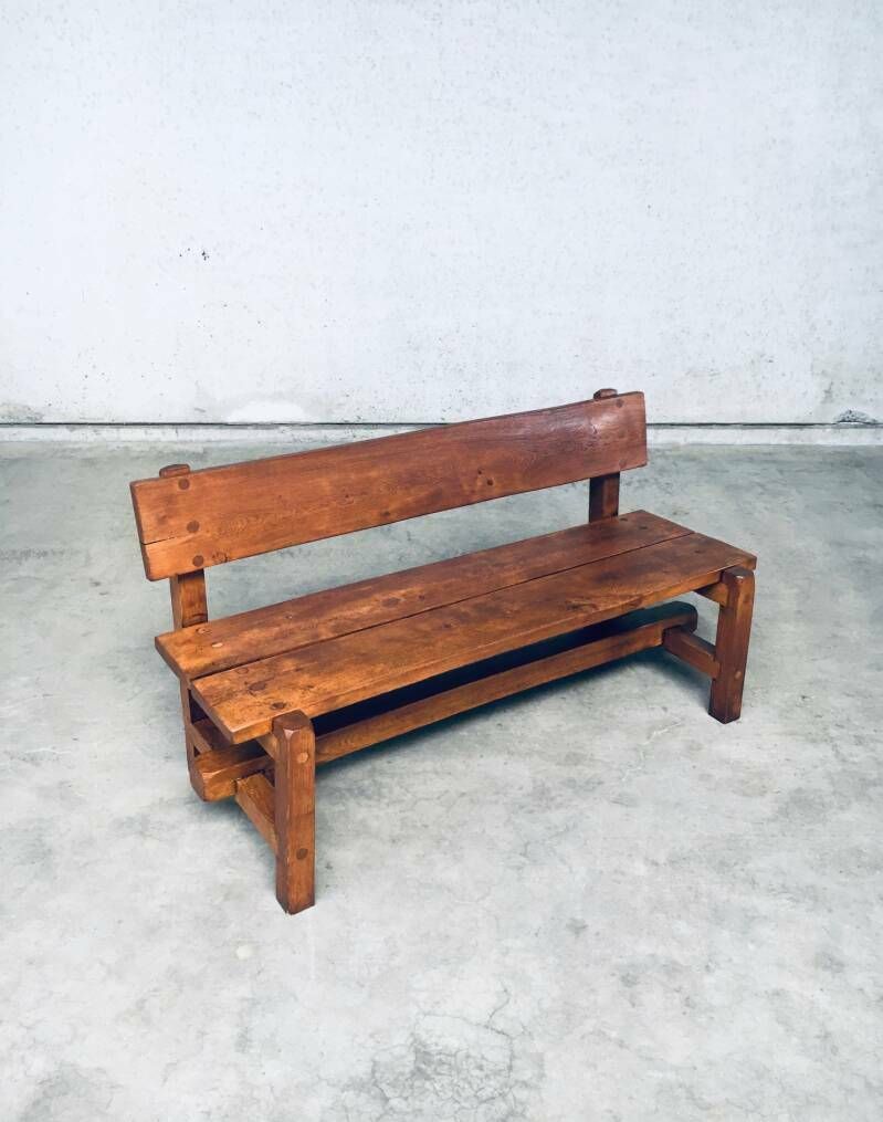 Brutalist Design Hand Crafted Solid Oak Bench, Belgium 1960's photo Furniture