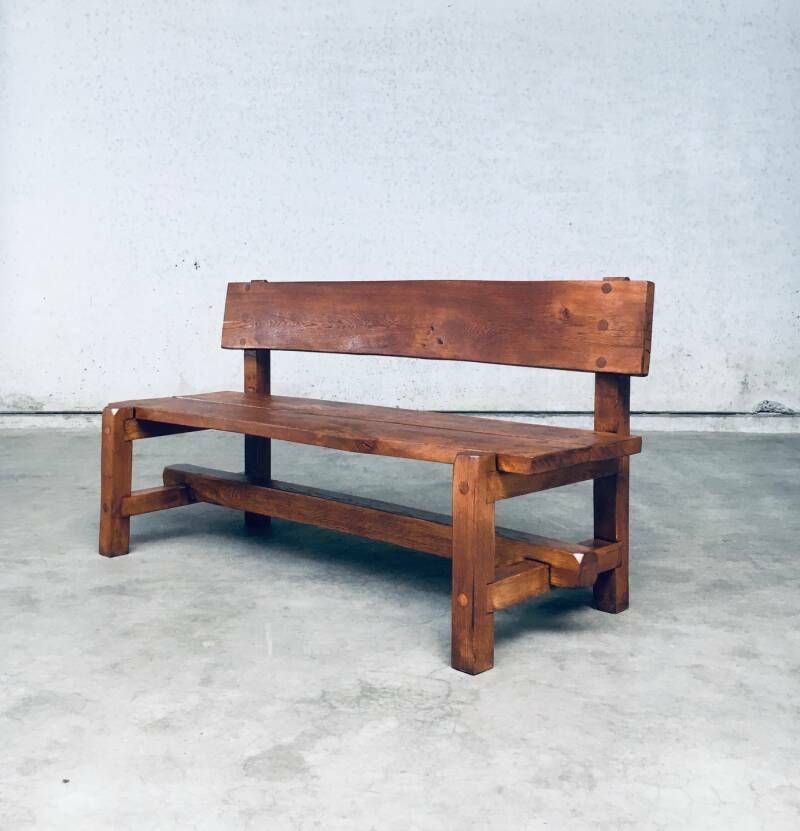 Brutalist Design Hand Crafted Solid Oak Bench, Belgium 1960's photo 3350.0