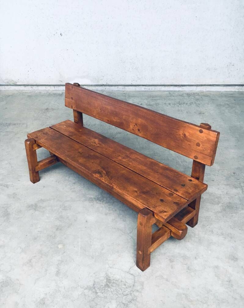 Brutalist Design Hand Crafted Solid Oak Bench, Belgium 1960's photo buy