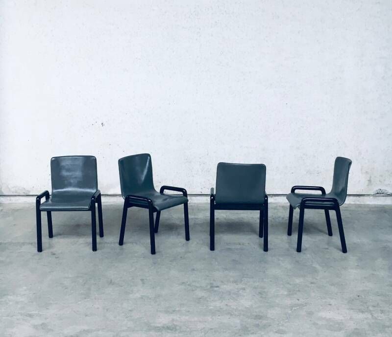 Postmodern Design Leren Eetkamerstoelen, Italië, Jaren 1980 photo for sale