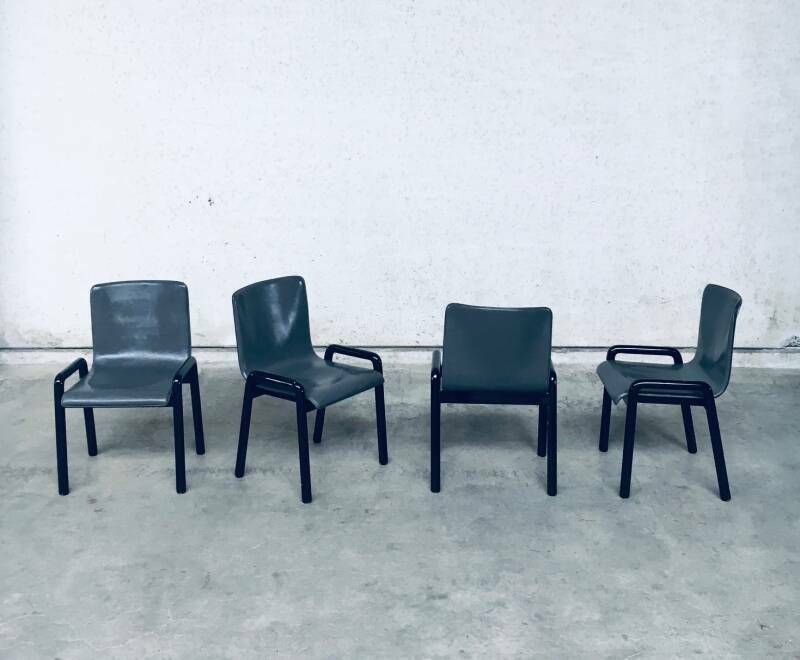 Postmodern Design Leren Eetkamerstoelen, Italië, Jaren 1980 photo vintage