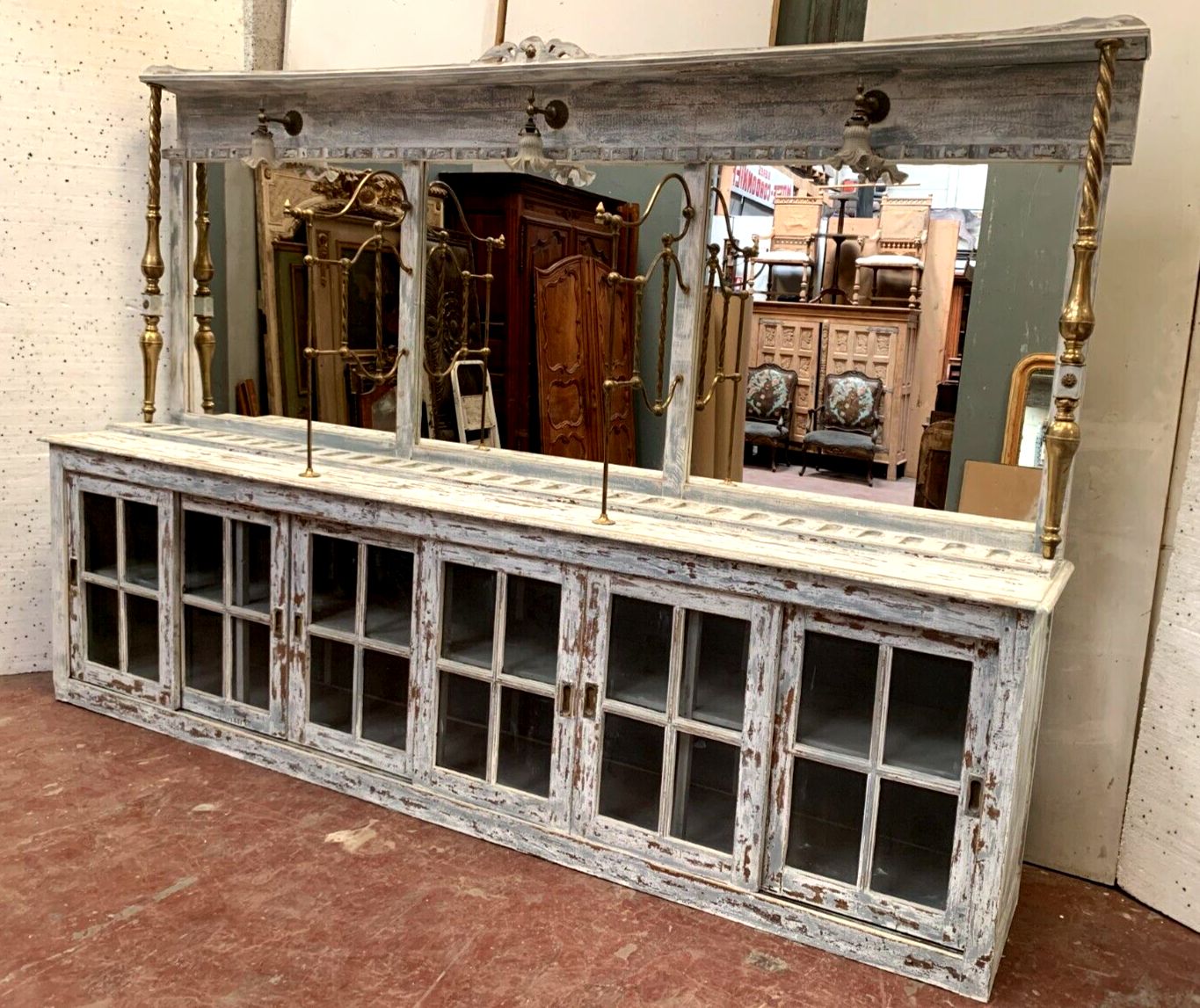 Store Counter With Sliding Door In Patinated Wood XX Century photo vintage