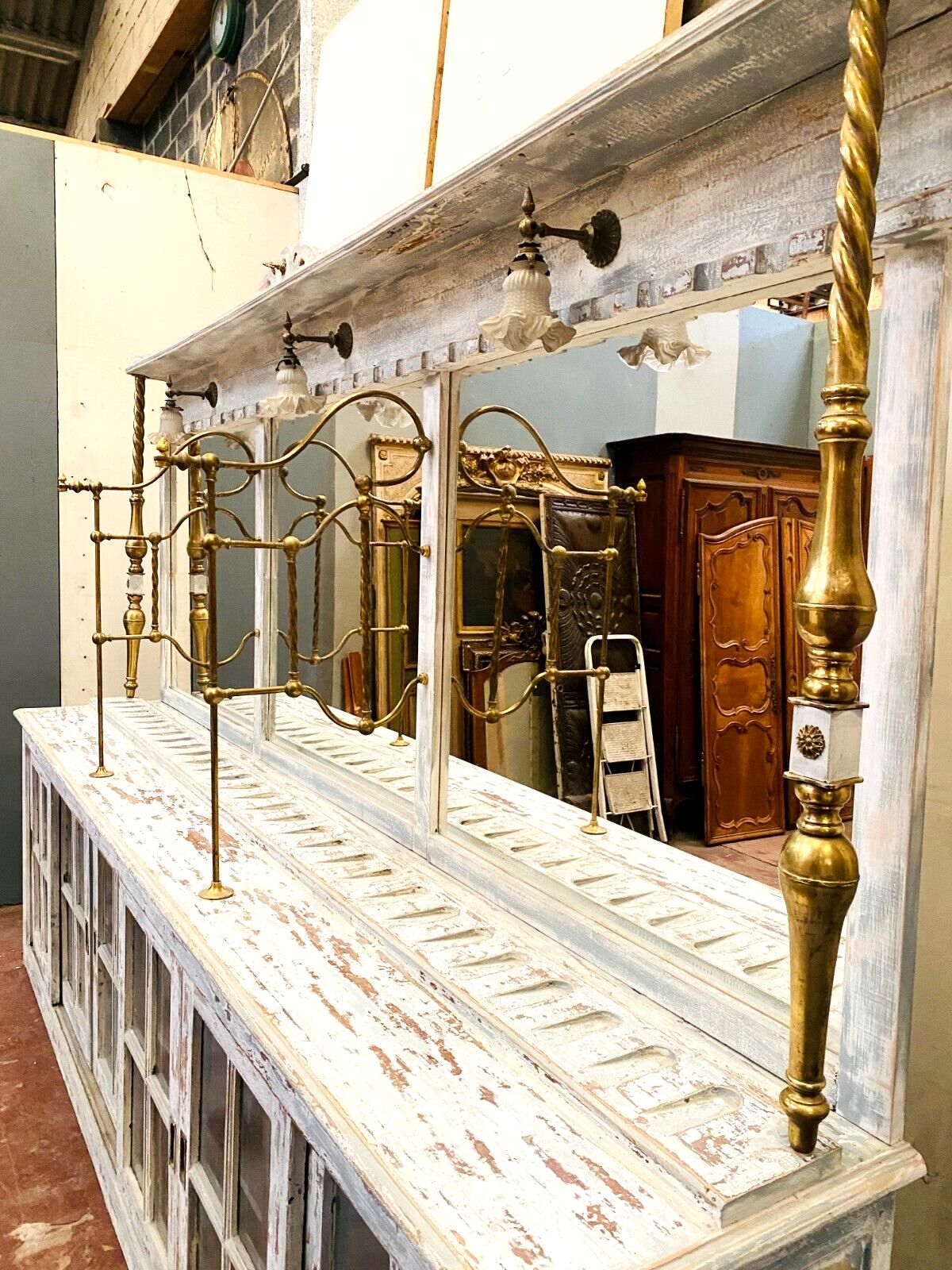 Furniture Store Counter With Sliding Door In Patinated Wood XX Century photo