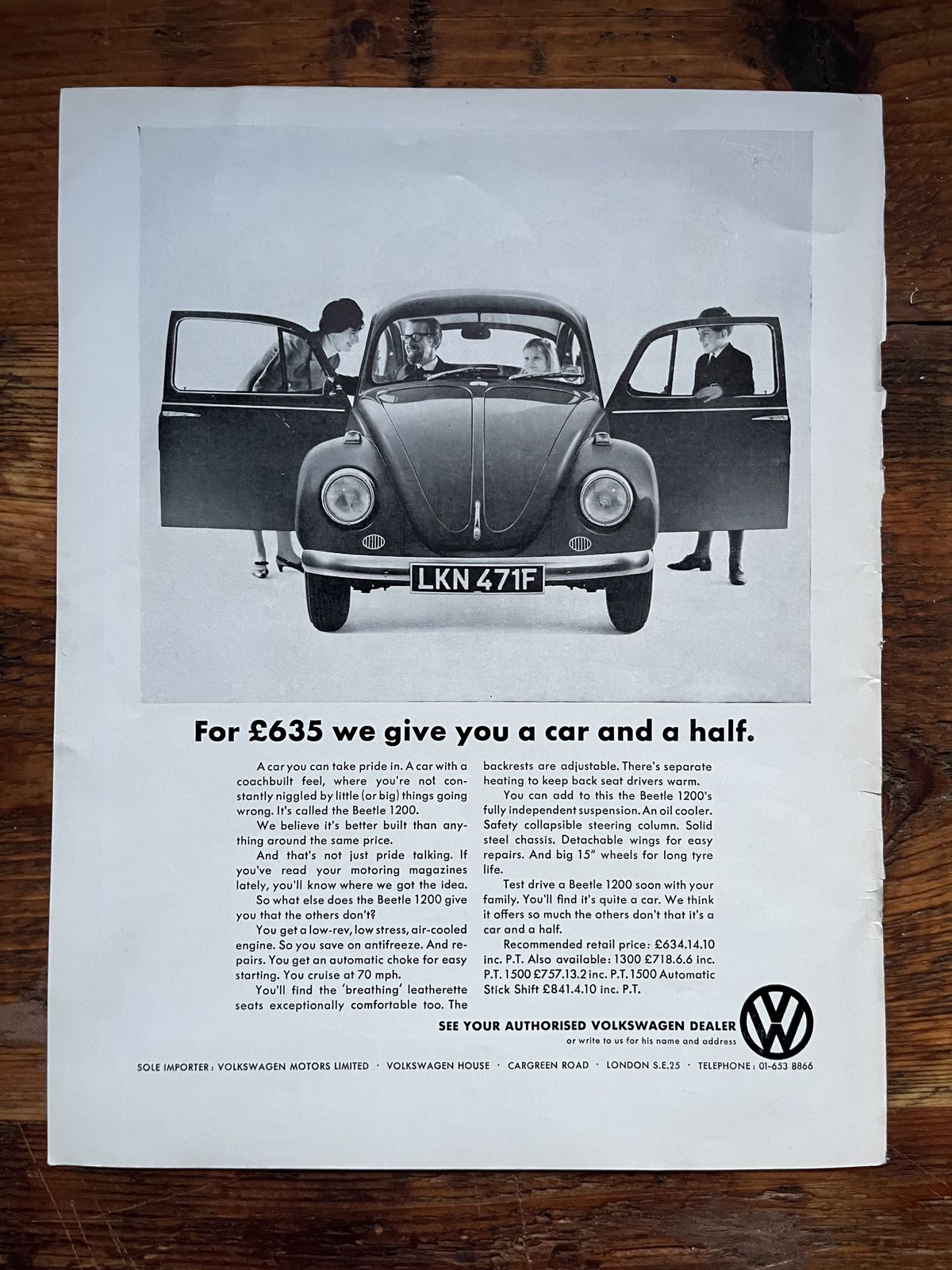 Volkswagen Original Advertising Print 1960s