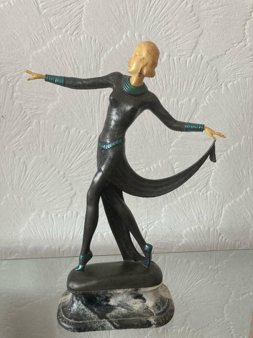 Stunning Lorenzl Art Deco Dancing Lady Bronze Art Sculpture Statue