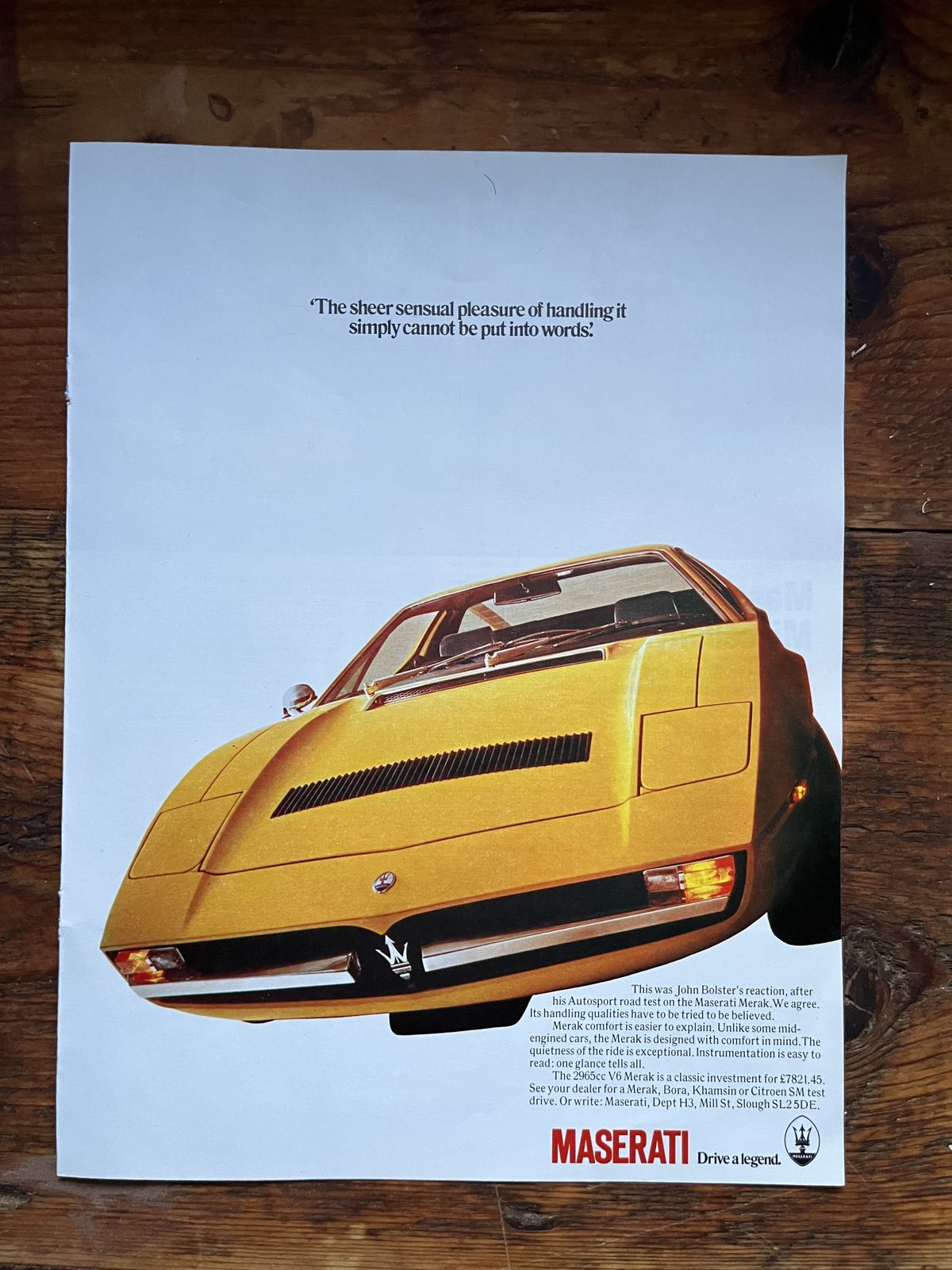 Original Maserati Merak Advertising Print 1960s photo furniture